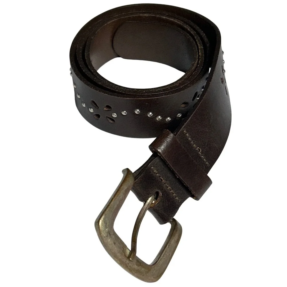Hipwear Floral Perforated Italian Leather Studded Belt Brown L (31-35) Western
